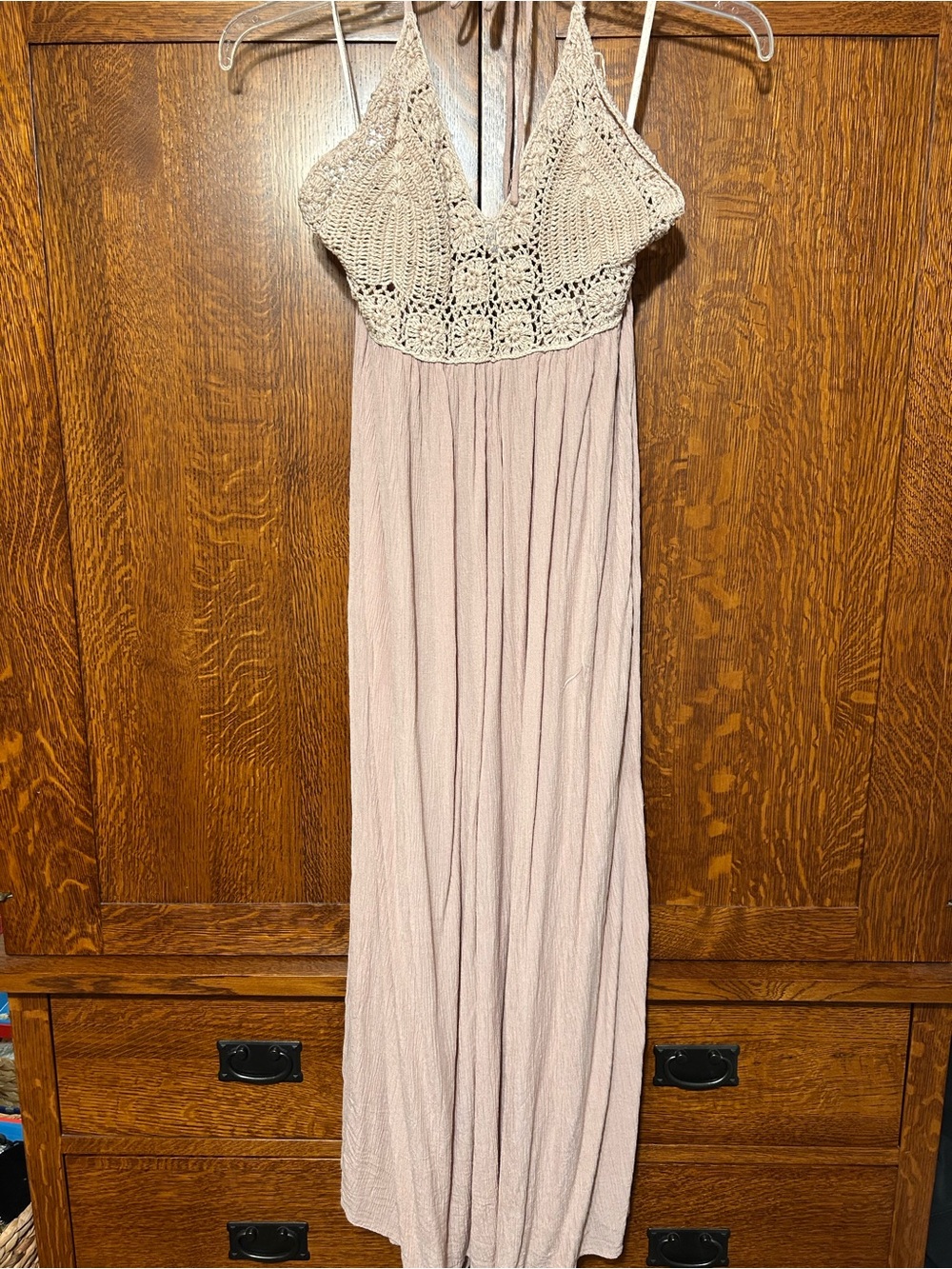 Crochet top gauzy maxi dress medium